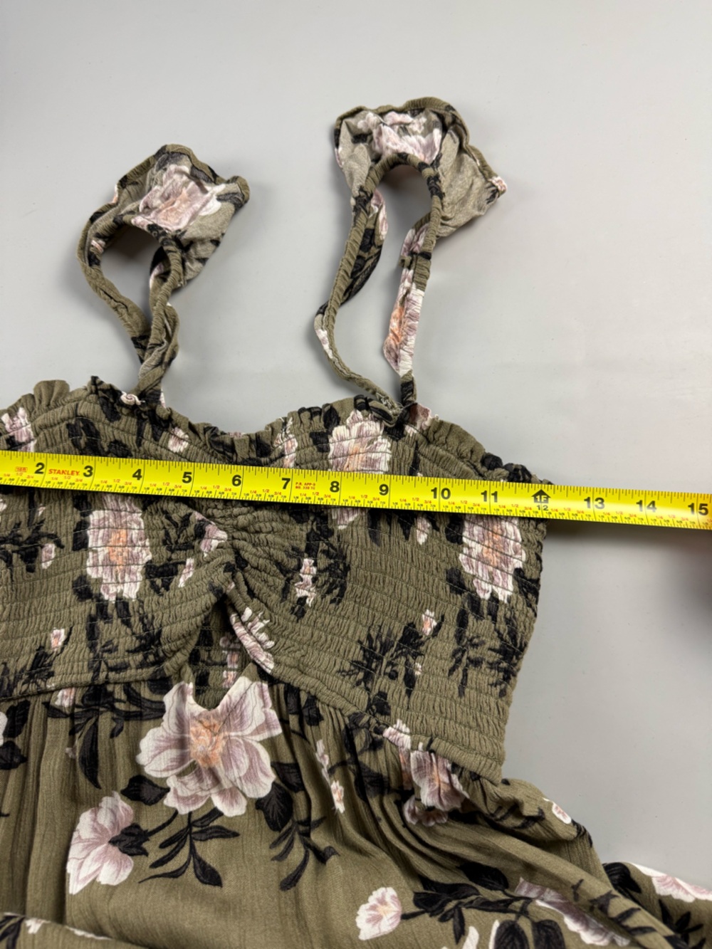 American Eagle Floral Smocked Maxi Dress Boho Cottagecore Olive Small - Picture 6 of 8